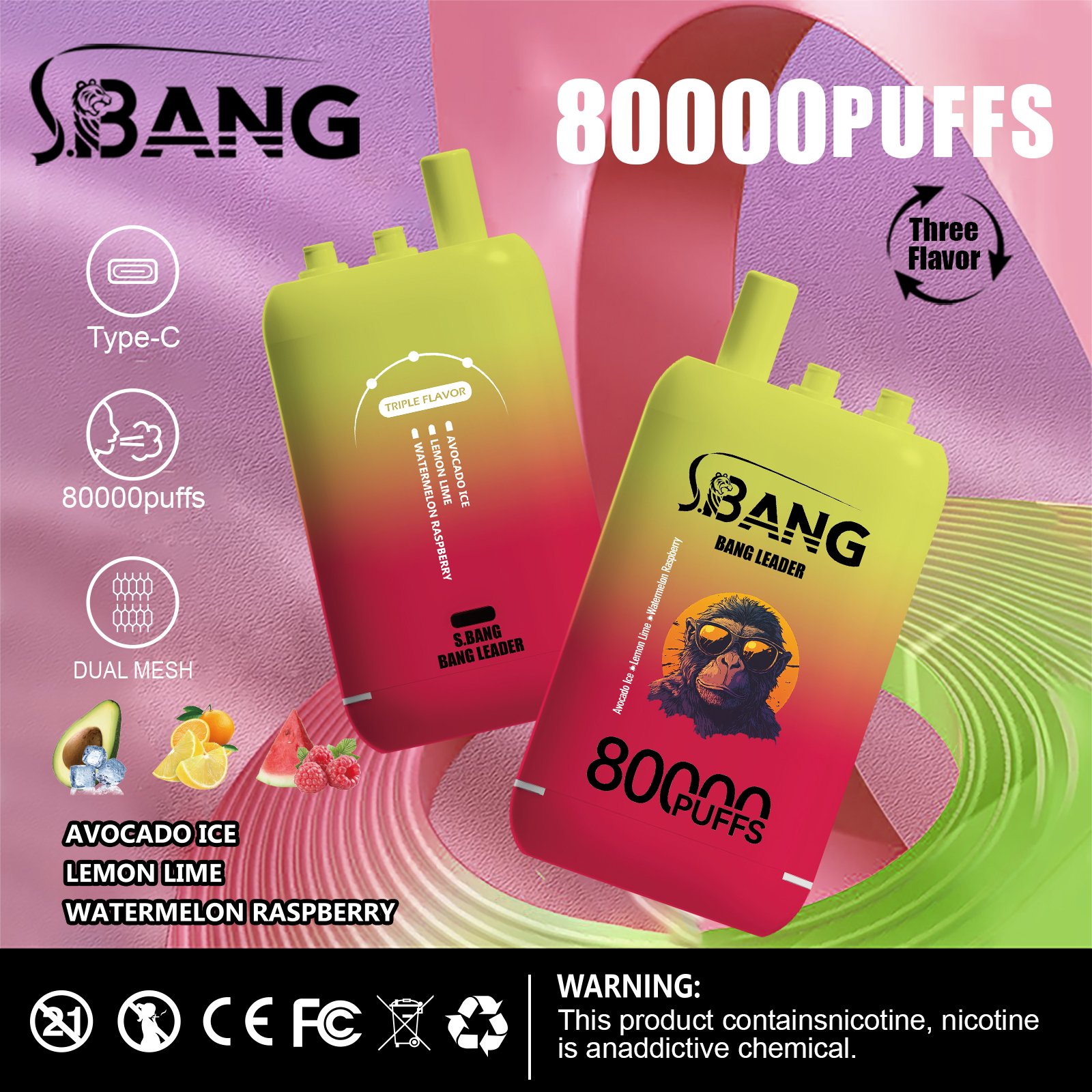 Bang Leader 80000 Puffs Triple-Flavor Disposable Vape – Type-C Rechargeable - Image 2