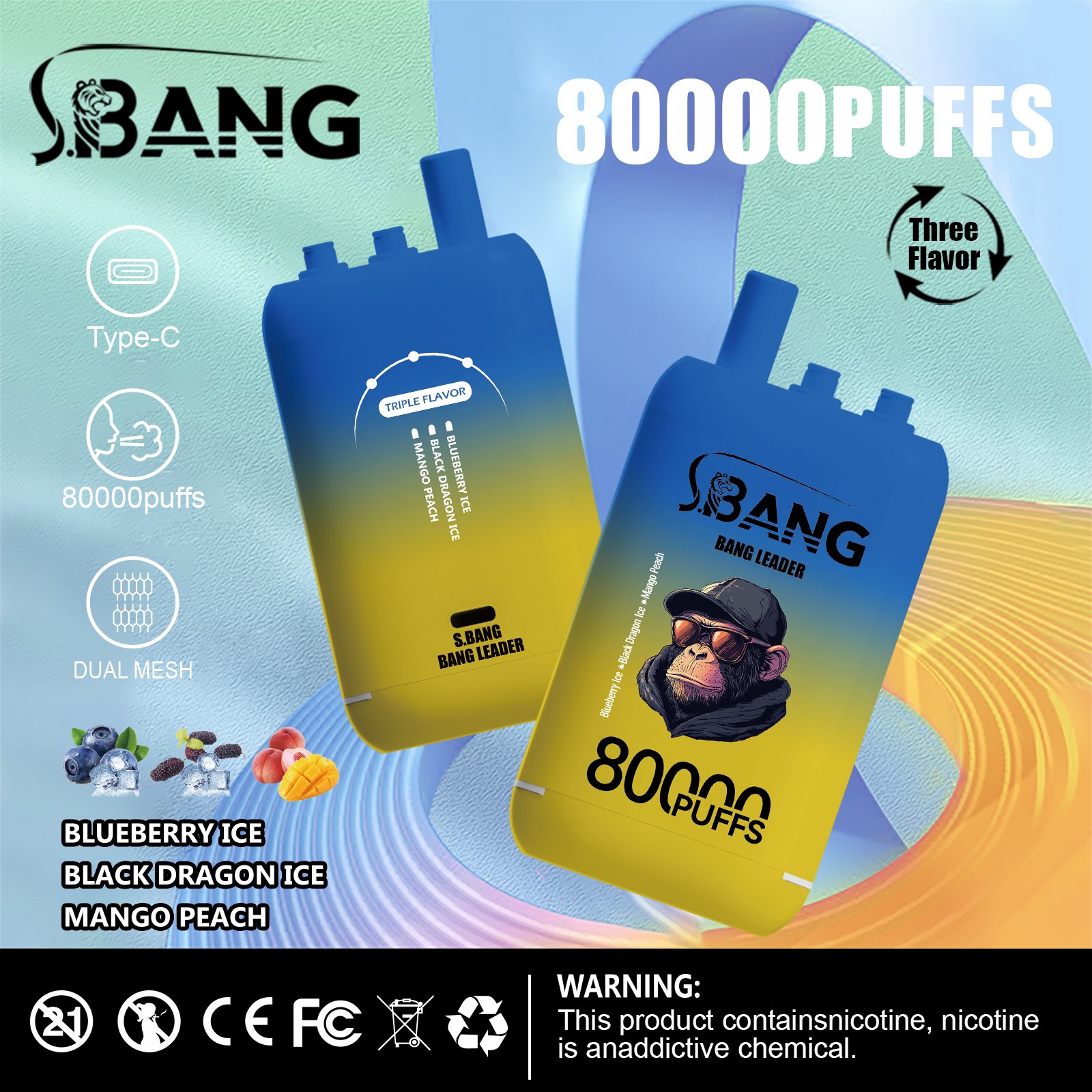 Bang Leader 80000 Puffs Triple-Flavor Disposable Vape – Type-C Rechargeable - Image 3