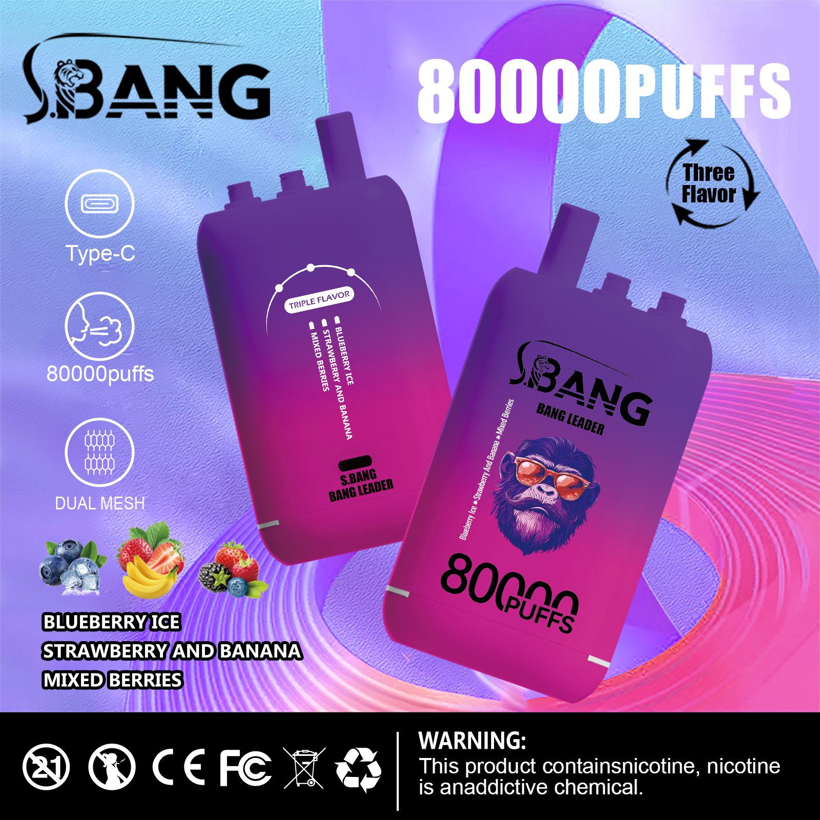 Bang Leader 80000 Puffs Triple-Flavor Disposable Vape – Type-C Rechargeable - Image 4