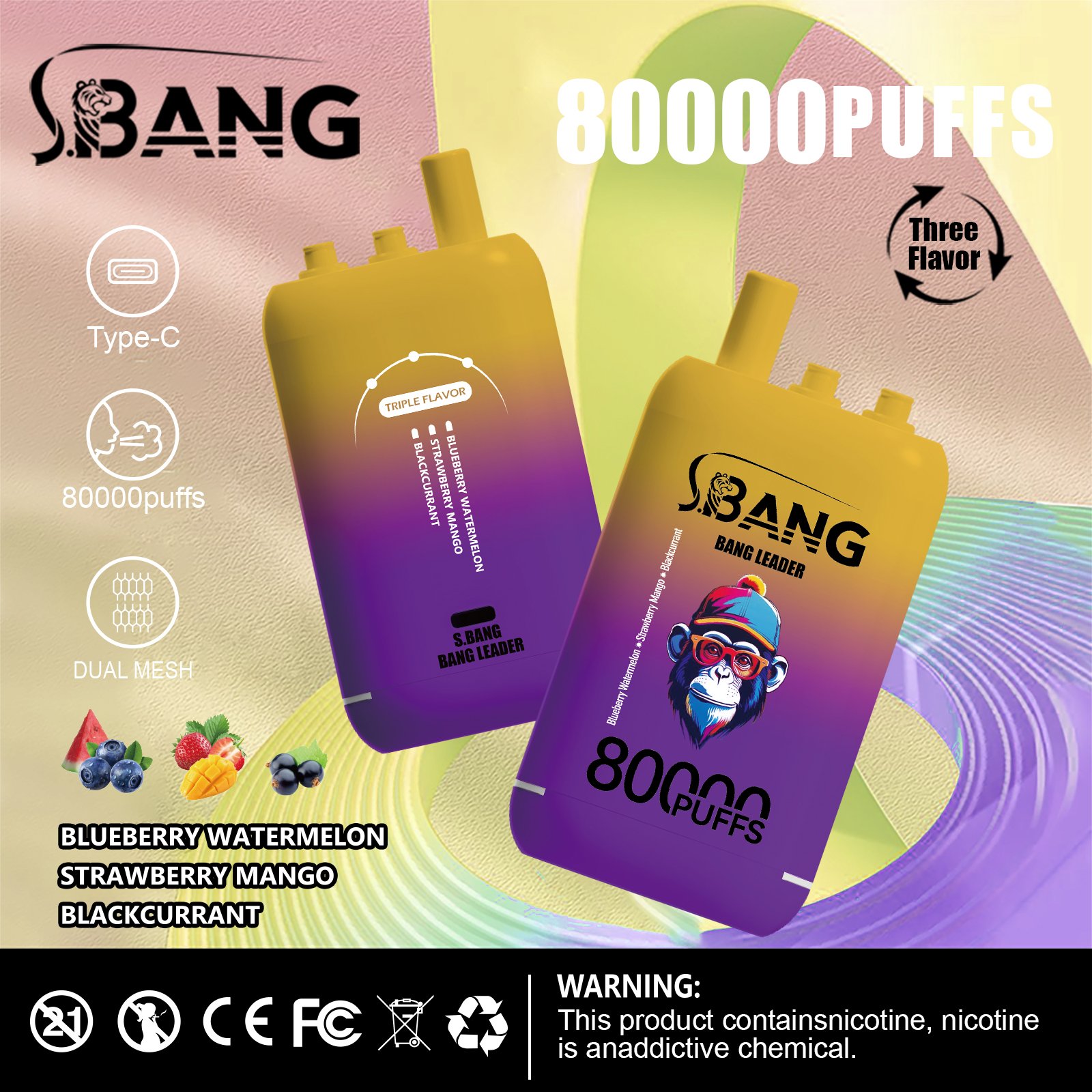 Bang Leader 80000 Puffs Triple-Flavor Disposable Vape – Type-C Rechargeable - Image 5