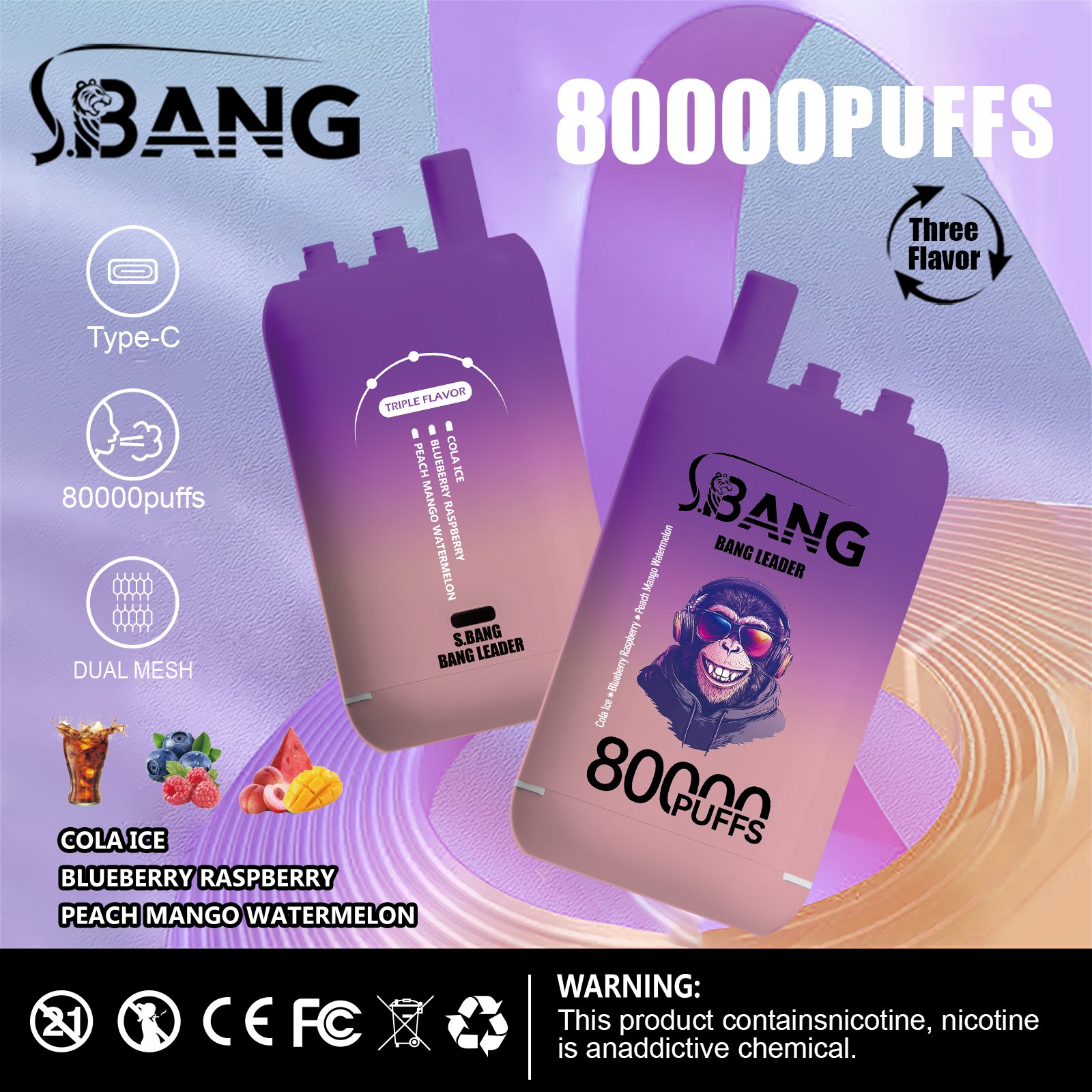 Bang Leader 80000 Puffs Triple-Flavor Disposable Vape – Type-C Rechargeable - Image 6