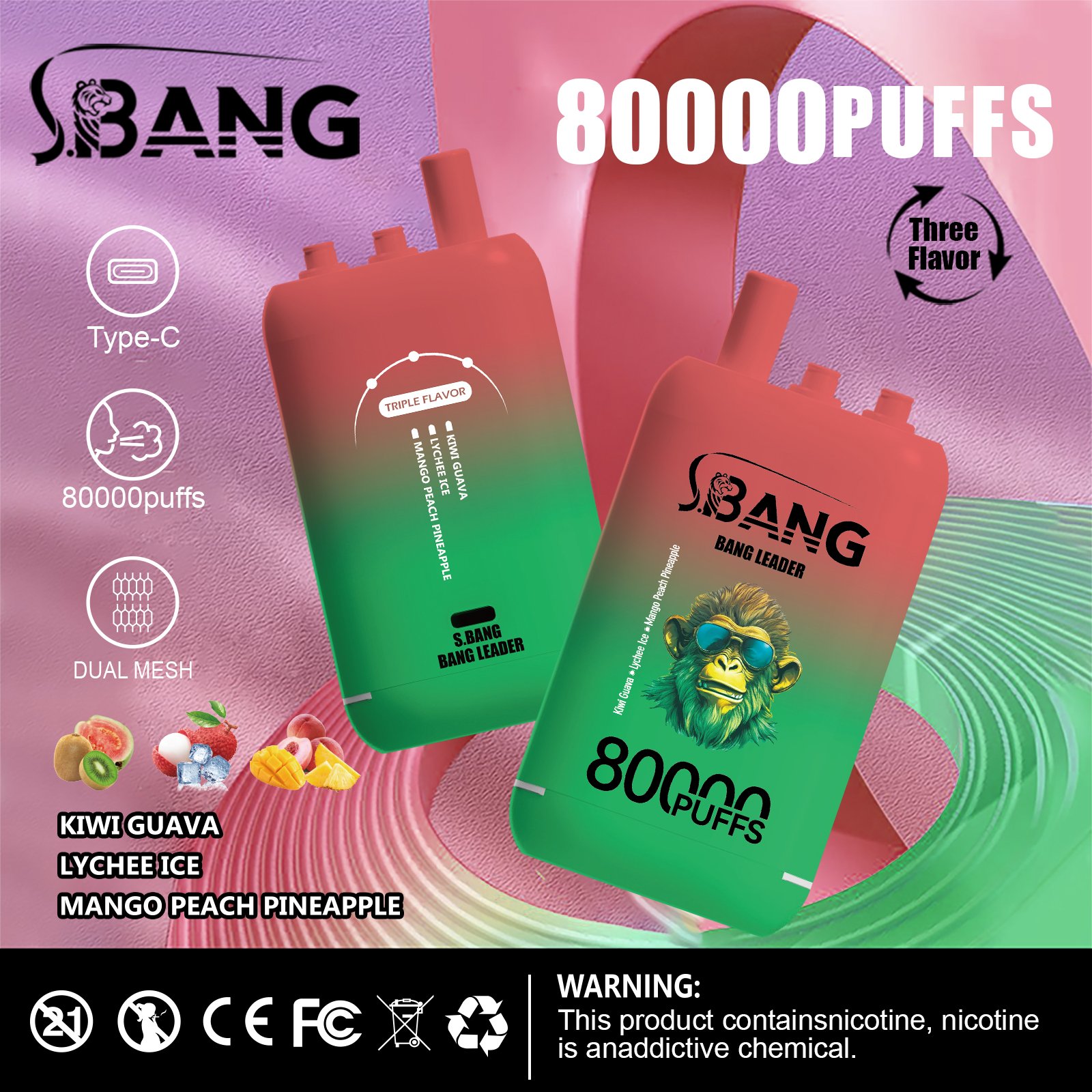 Bang Leader 80000 Puffs Triple-Flavor Disposable Vape – Type-C Rechargeable - Image 7