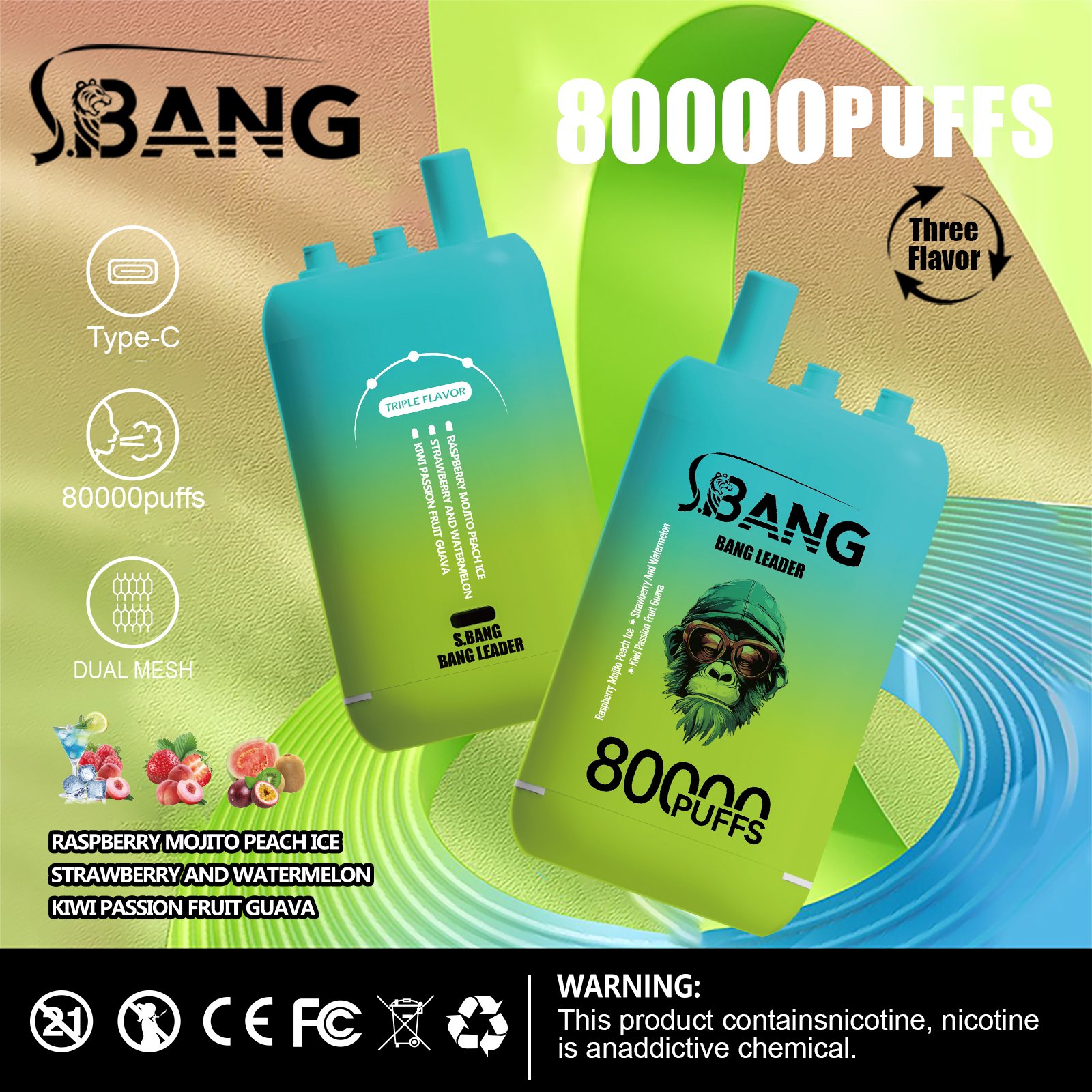 Bang Leader 80000 Puffs Triple-Flavor Disposable Vape – Type-C Rechargeable - Image 8