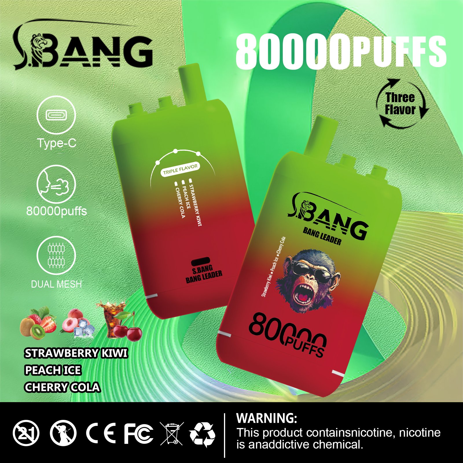 Bang Leader 80000 Puffs Triple-Flavor Disposable Vape – Type-C Rechargeable - Image 11