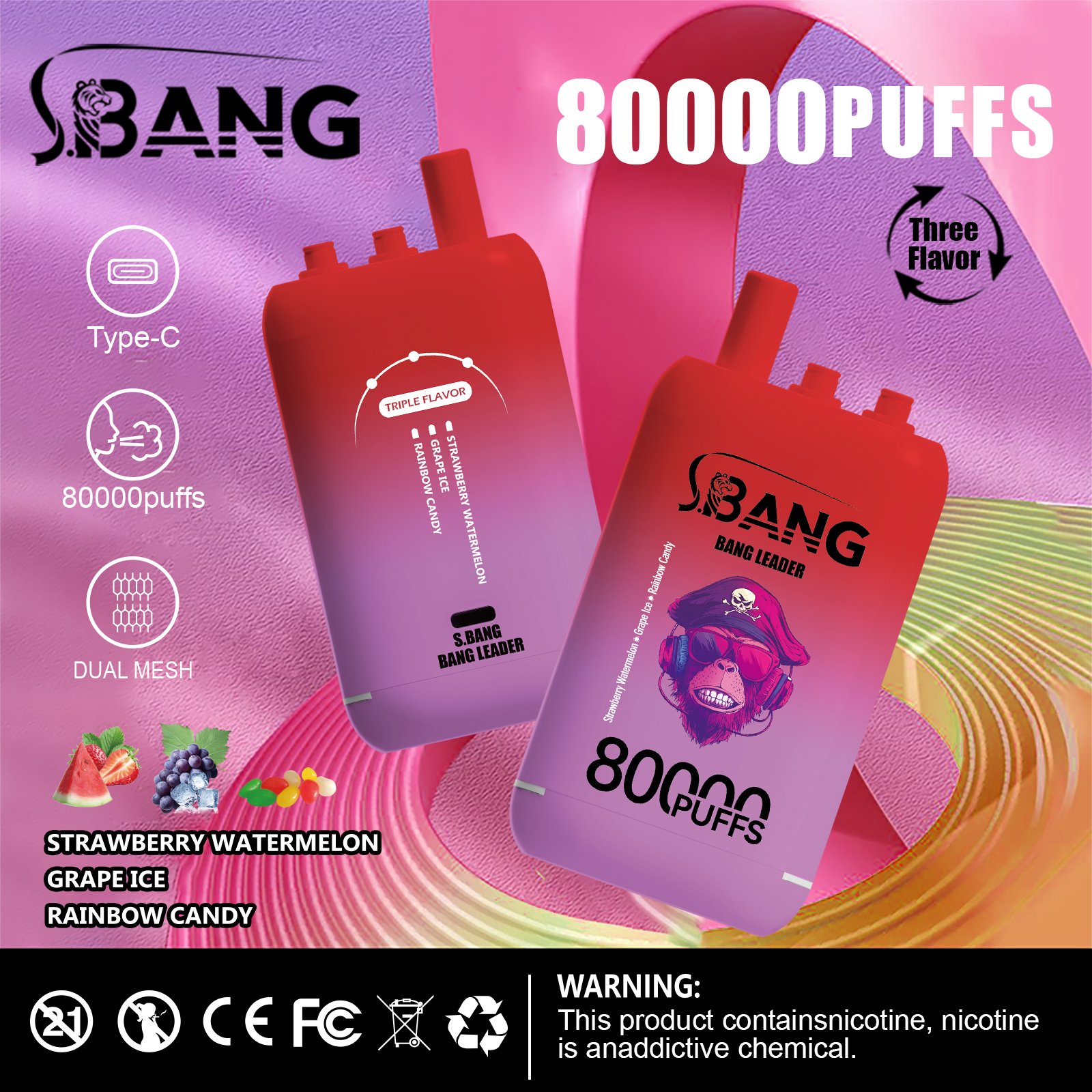 Bang Leader 80000 Puffs Triple-Flavor Disposable Vape – Type-C Rechargeable - Image 12
