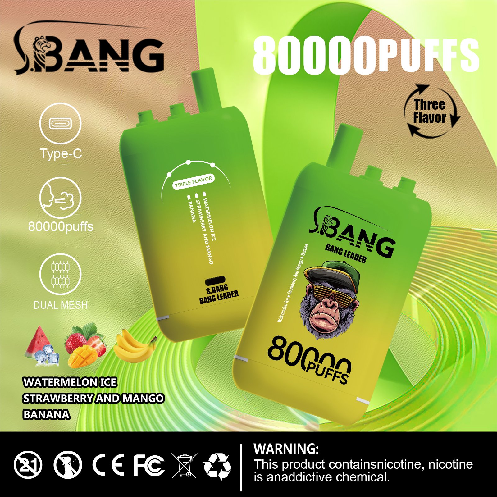 Bang Leader 80000 Puffs Triple-Flavor Disposable Vape – Type-C Rechargeable - Image 13