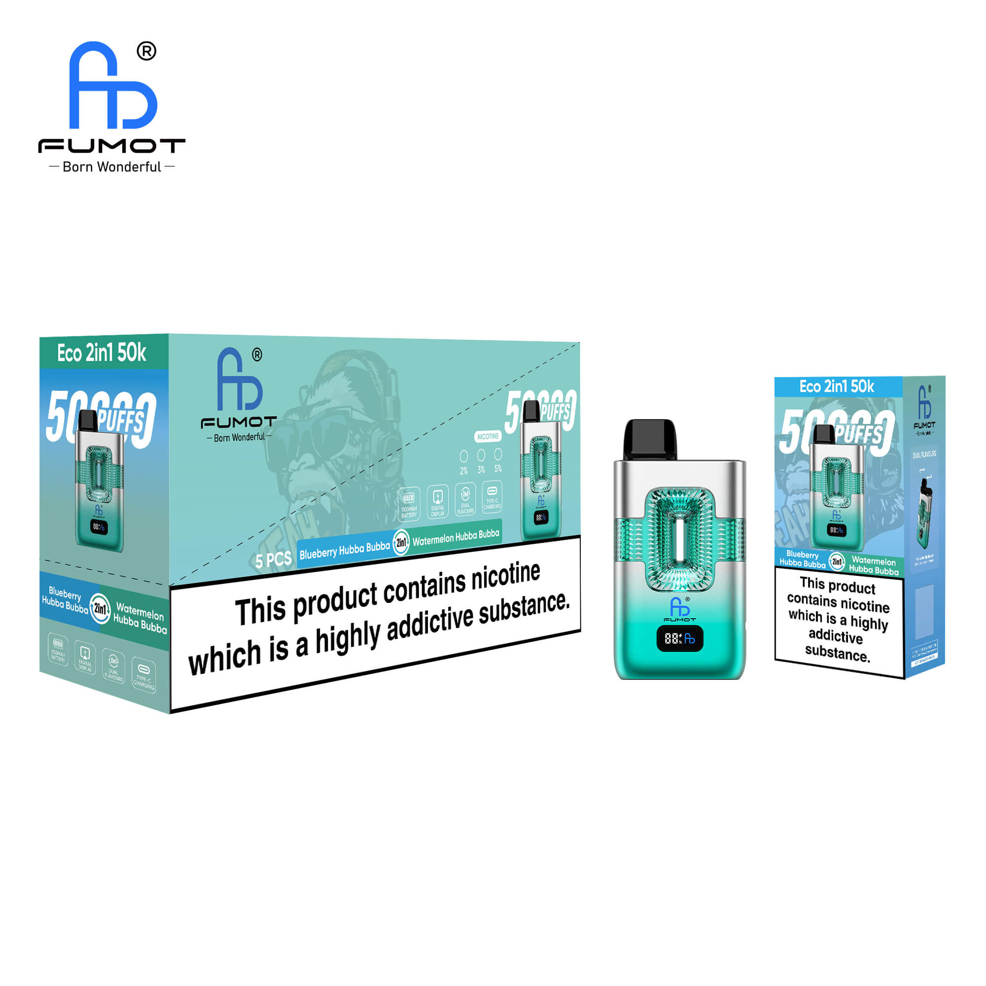 Fumot 50k Blue Razz Gummy Bear & Blue Razz Ice Pop – Bild 2