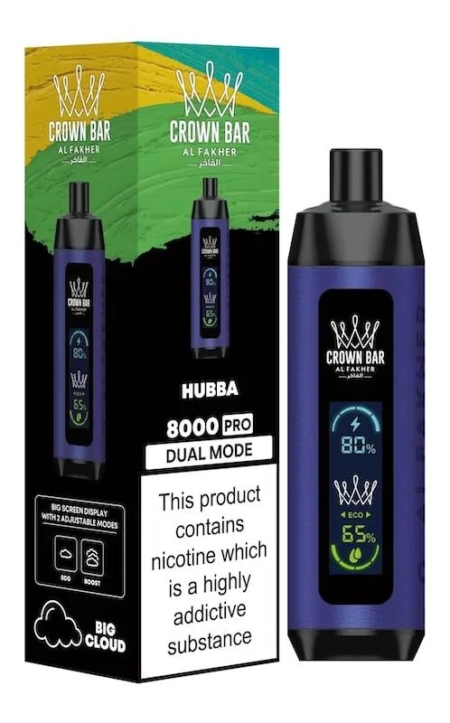 Al Fakher Crown Bars 8000 – Cigarette électronique jetable | 8 000 bouffées – HUBBA