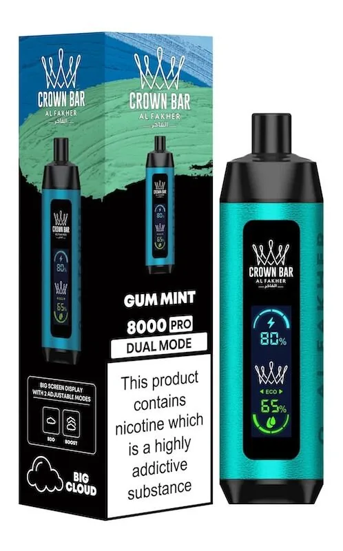 Al Fakher Crown Bars 8000 – Cigarette électronique jetable | 8 000 bouffées – MENTHE & MENTHE-GOMME