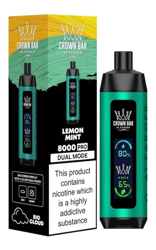 Al Fakher Crown Bars 8000 – Cigarette électronique jetable | 8 000 bouffées – MENTHE & MENTHE CITRONNÉE