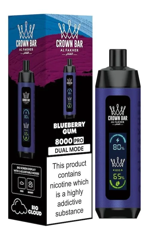 Al Fakher Crown Bars 8000 – Cigarette électronique jetable | 8 000 bouffées – BLUEBERRYGUM