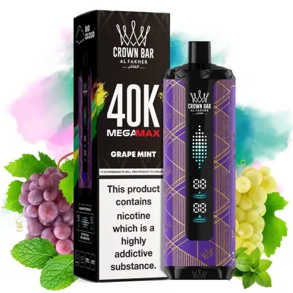 Al Fakher Mega Max 40K Disposable Vape LED Display 0.6% – GRAPE MINT & MINT