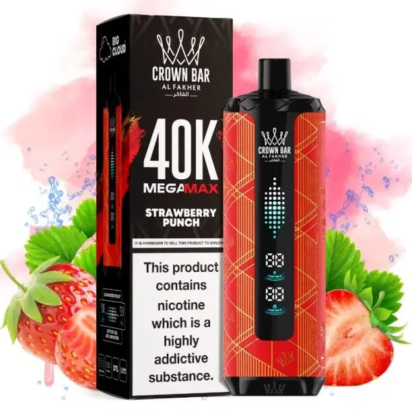 Al Fakher Mega Max 40K Disposable Vape LED Display 0.6% – STRAW BERRY PUNCH