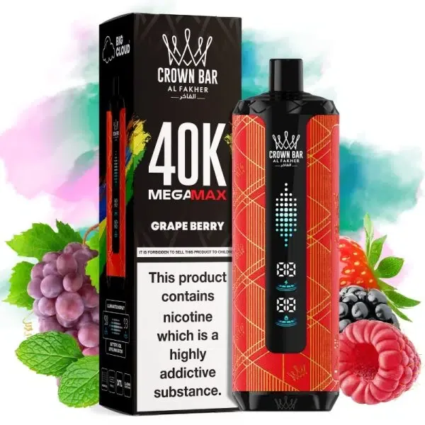 Al Fakher Mega Max 40K Disposable Vape LED Display 0.6% – GRAPE BERRY & GRAPE