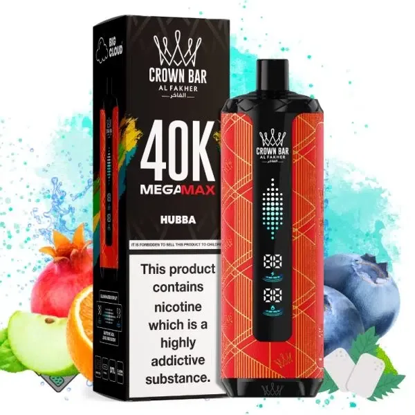 Al Fakher Mega Max 40K Disposable Vape LED Display 0.6% – HUBBA