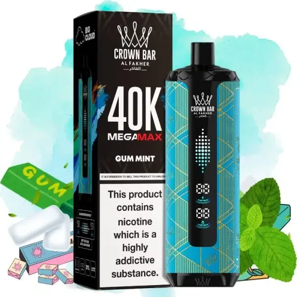 Al Fakher Mega Max 40K Disposable Vape LED Display 0.6% – MINT & GUM MINT