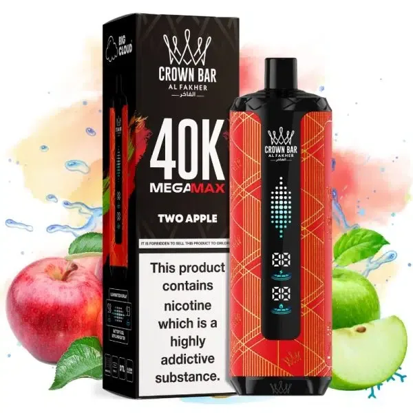 Al Fakher Mega Max 40K Disposable Vape LED Display 0.6% – TWO APPLE