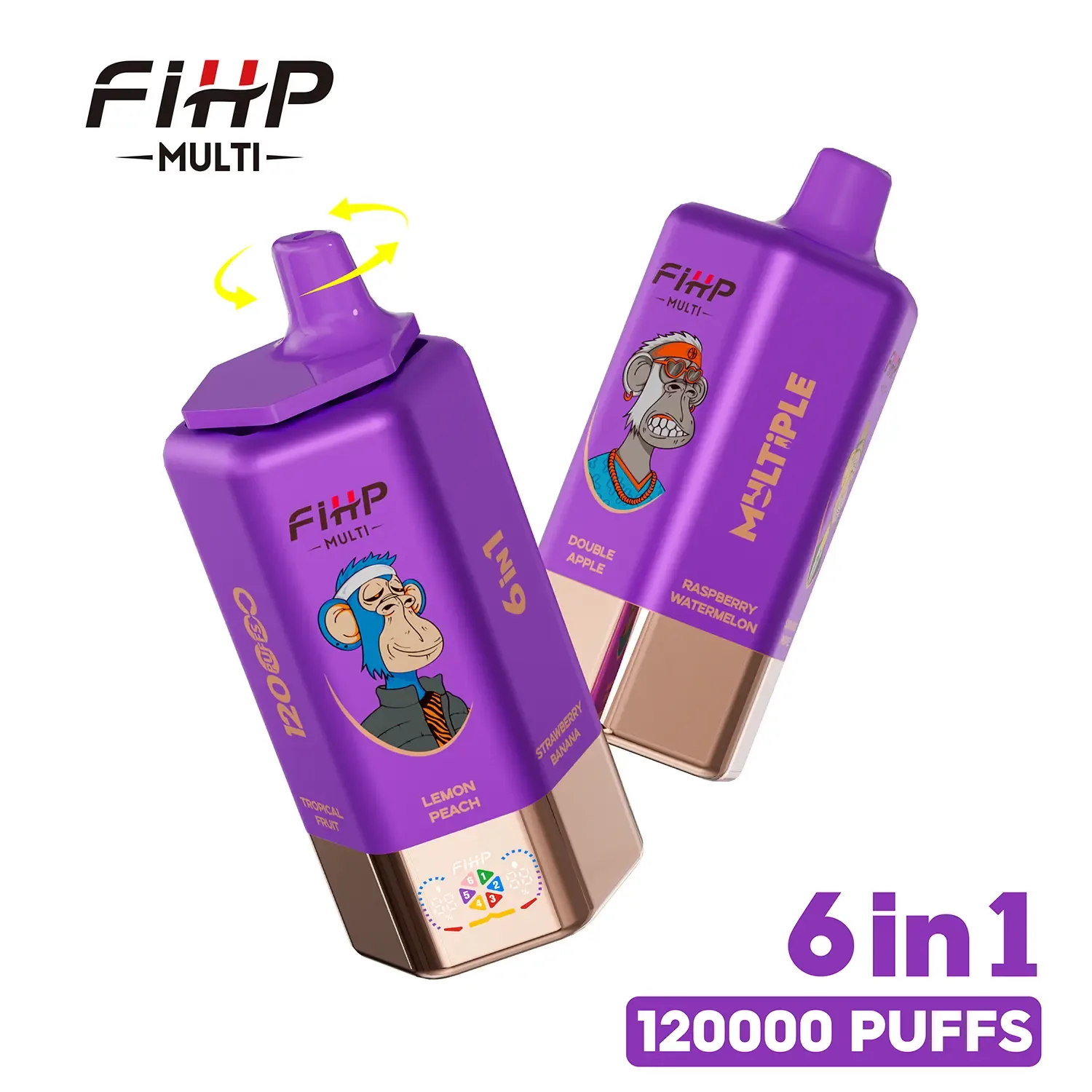 FIHP MULTI 120K Puffs 6-in-1 Flavors Rechargeable LED Disposable Vape – Lemon Peach