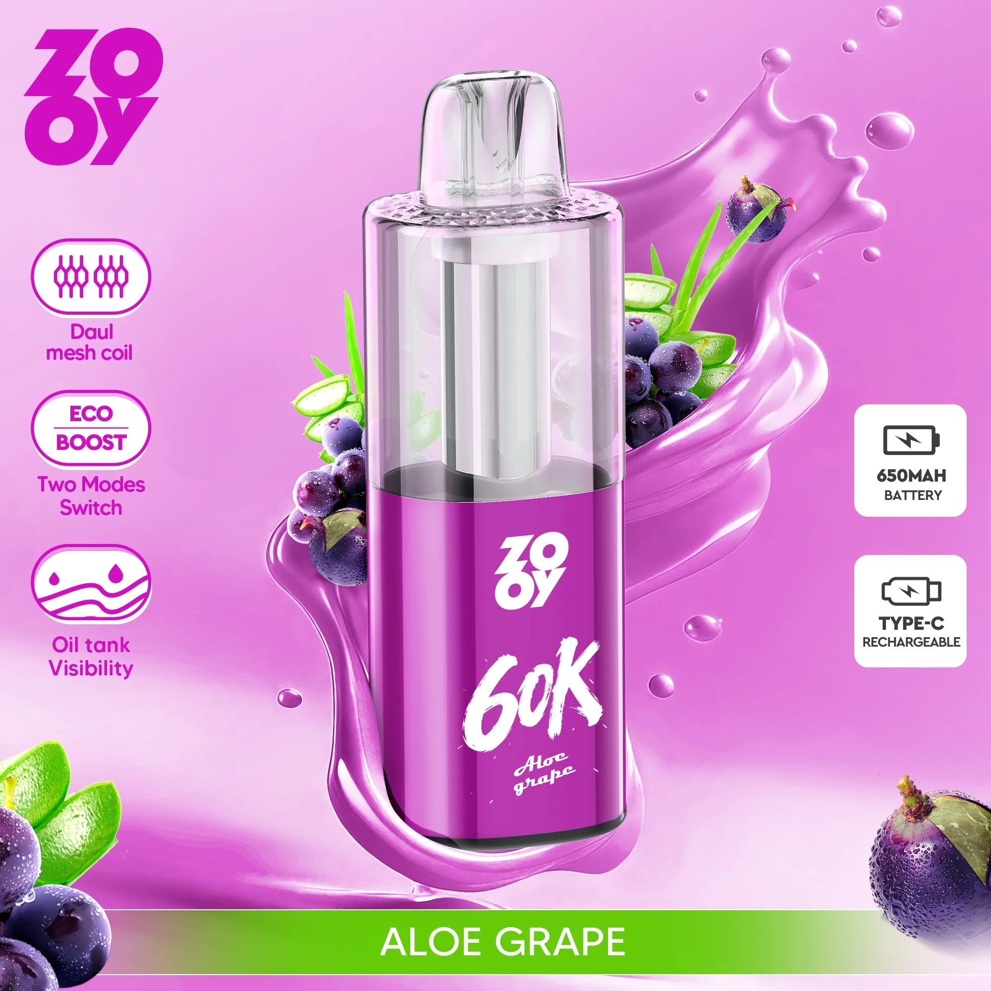 ZOOY FIZZ 60,000 Puffs Disposable Vape - Aloe Grape
