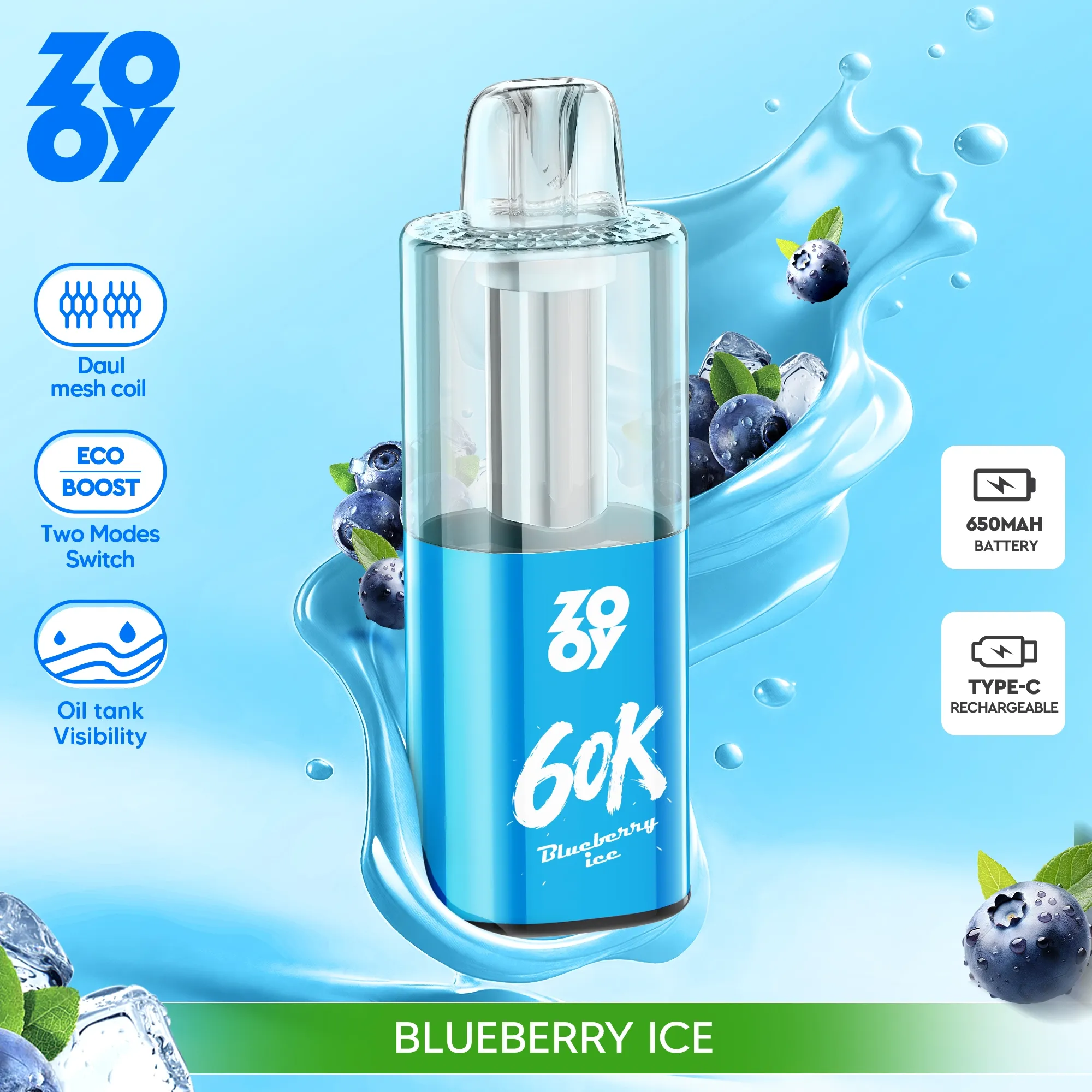 ZOOY FIZZ 60,000 Puffs Disposable Vape - Blueberry Ice