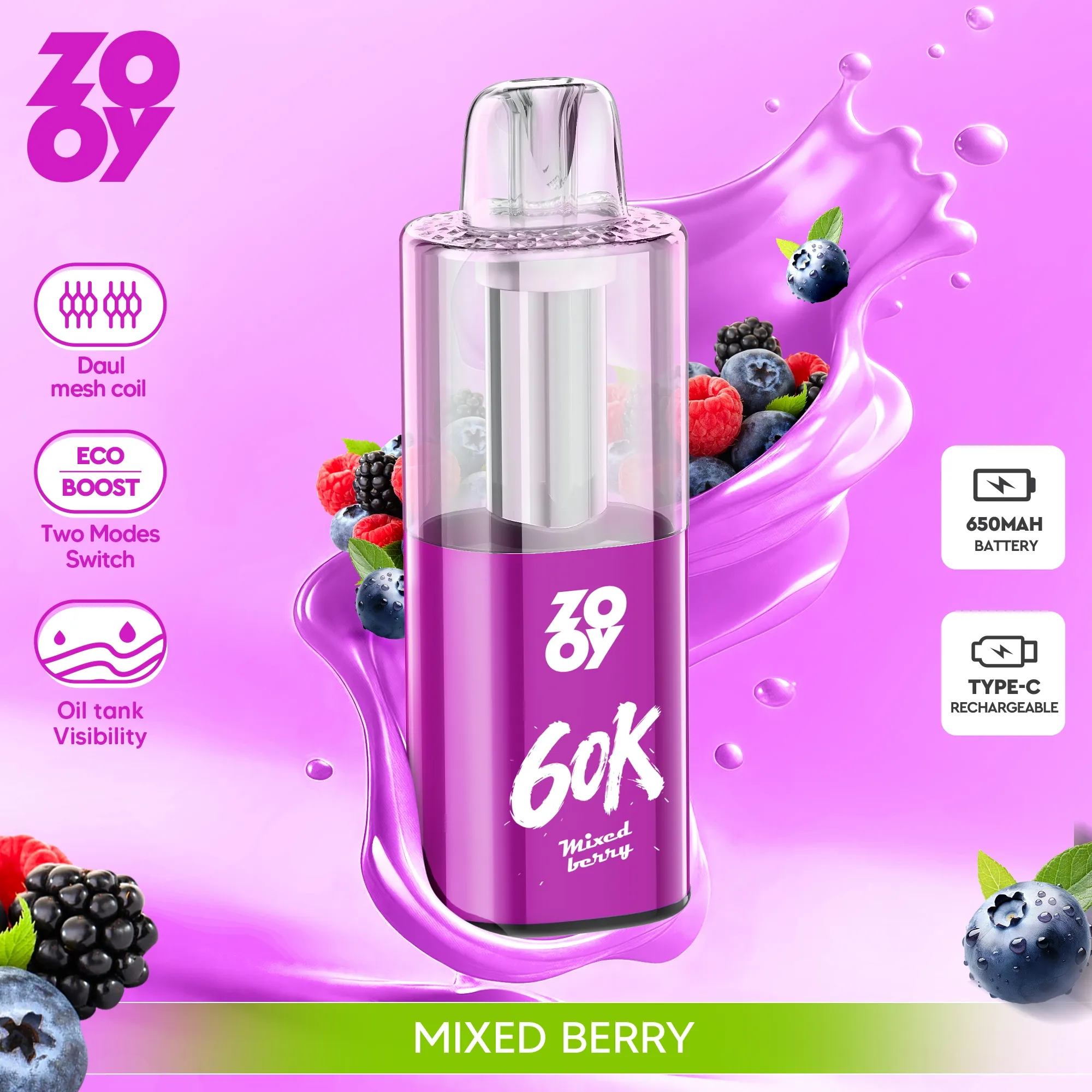 ZOOY FIZZ 60,000 Puffs Disposable Vape - Mixed Berry