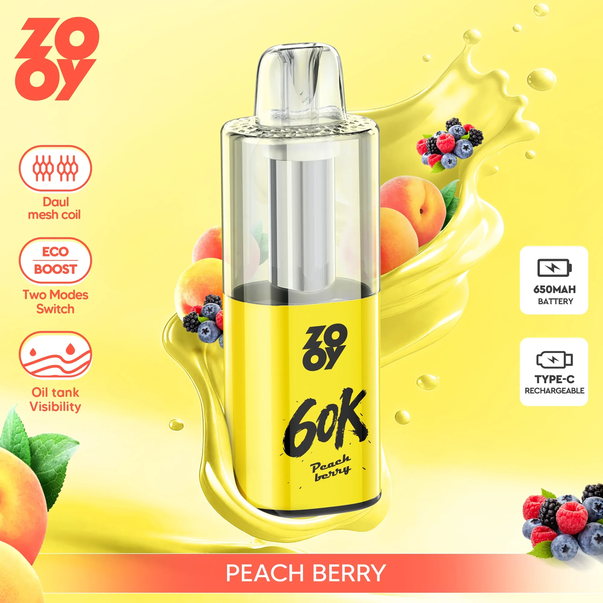 ZOOY FIZZ 60,000 Puffs Disposable Vape - Peach Berry
