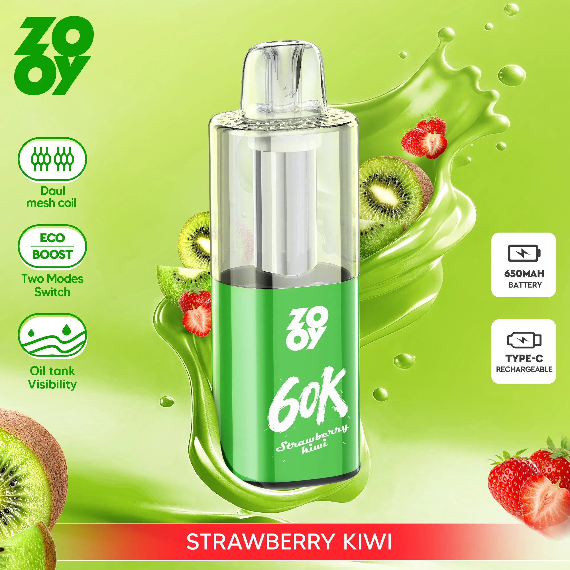 ZOOY FIZZ 60,000 Puffs Disposable Vape - Strawberry Kiwi