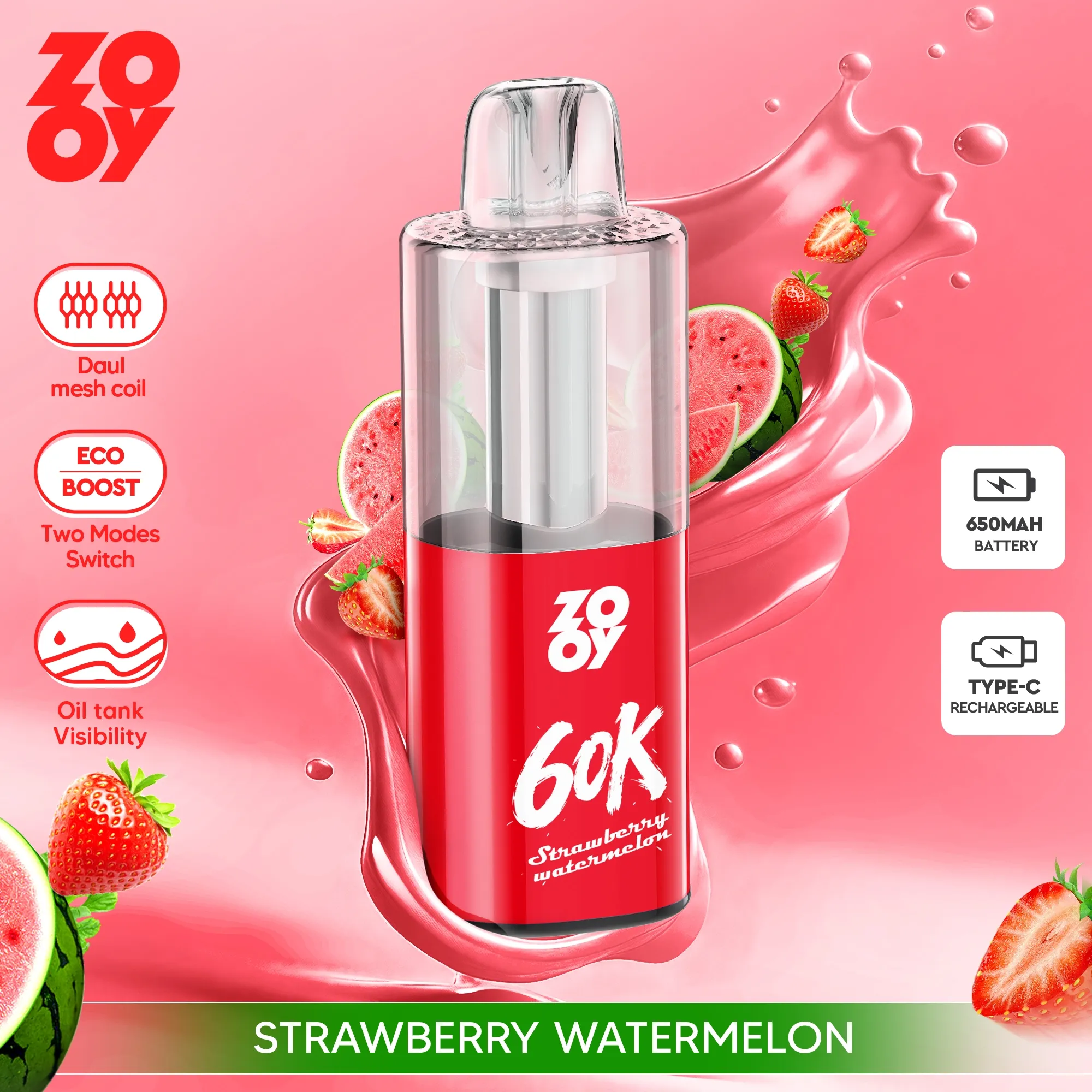 ZOOY FIZZ 60,000 Puffs Disposable Vape - Strawberry Watermelon