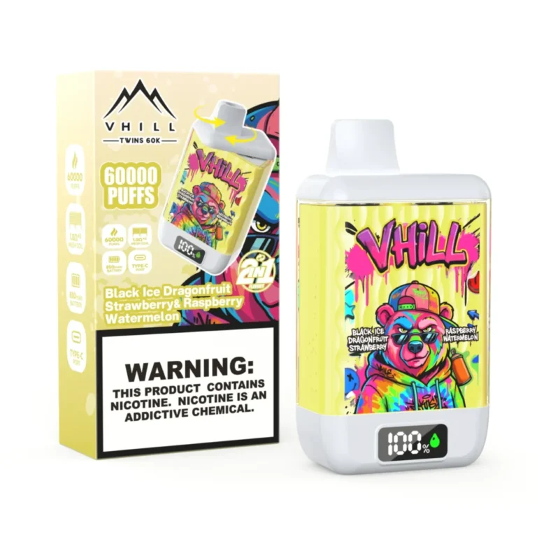 VHILL TWINS 60000 Puffs Black Ice Dragonfruit Strawberry Raspberry Watermelon Disposable Vape